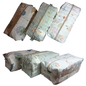 Trousse de toilette rectangulaire pour enfants en tissu matelassé coloré